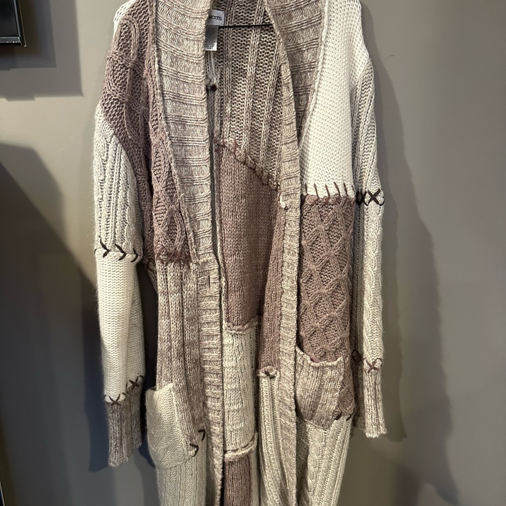 Chico's Patchwork Chunky Long Sweater With Belt - image 6